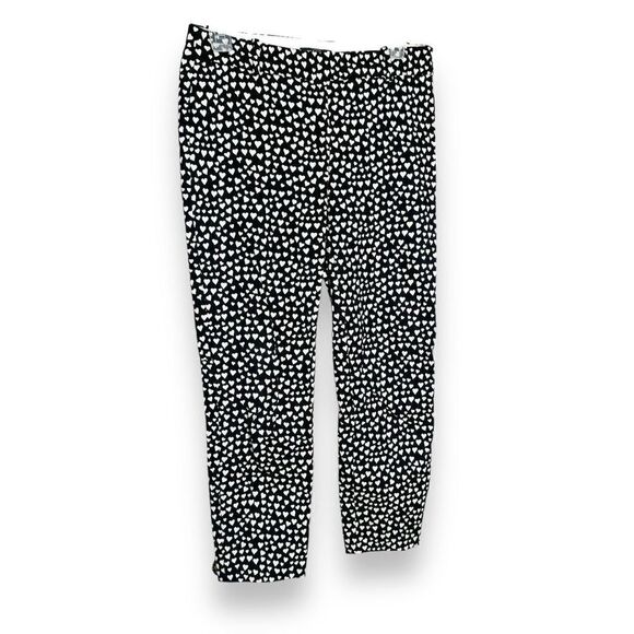 J. Crew Women's Heart Print Winnie Slim Leg Ankle-Length Pants Black White Siz 4 - Picture 3 of 13